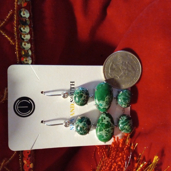 Sea and South green agate dangle earrings - Picture 2 of 2